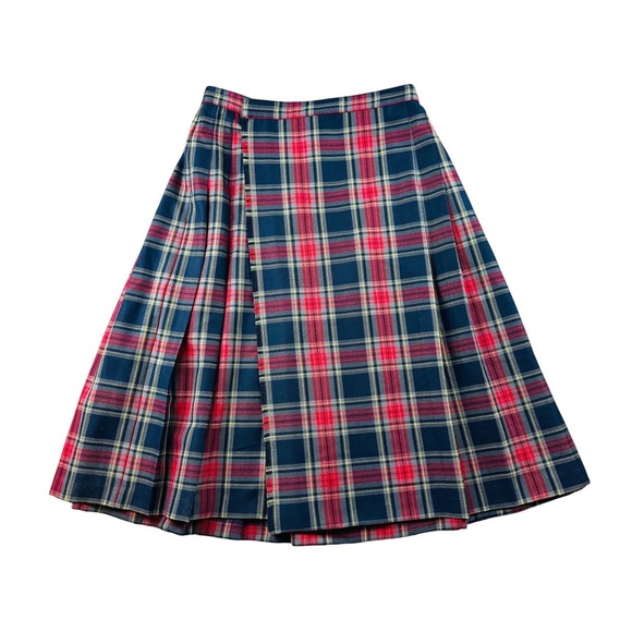 Mango Dresses & Skirts - Mango Skirt Women S Blue Red Pleated Midi High Waist Plaid Tartan Collegiate